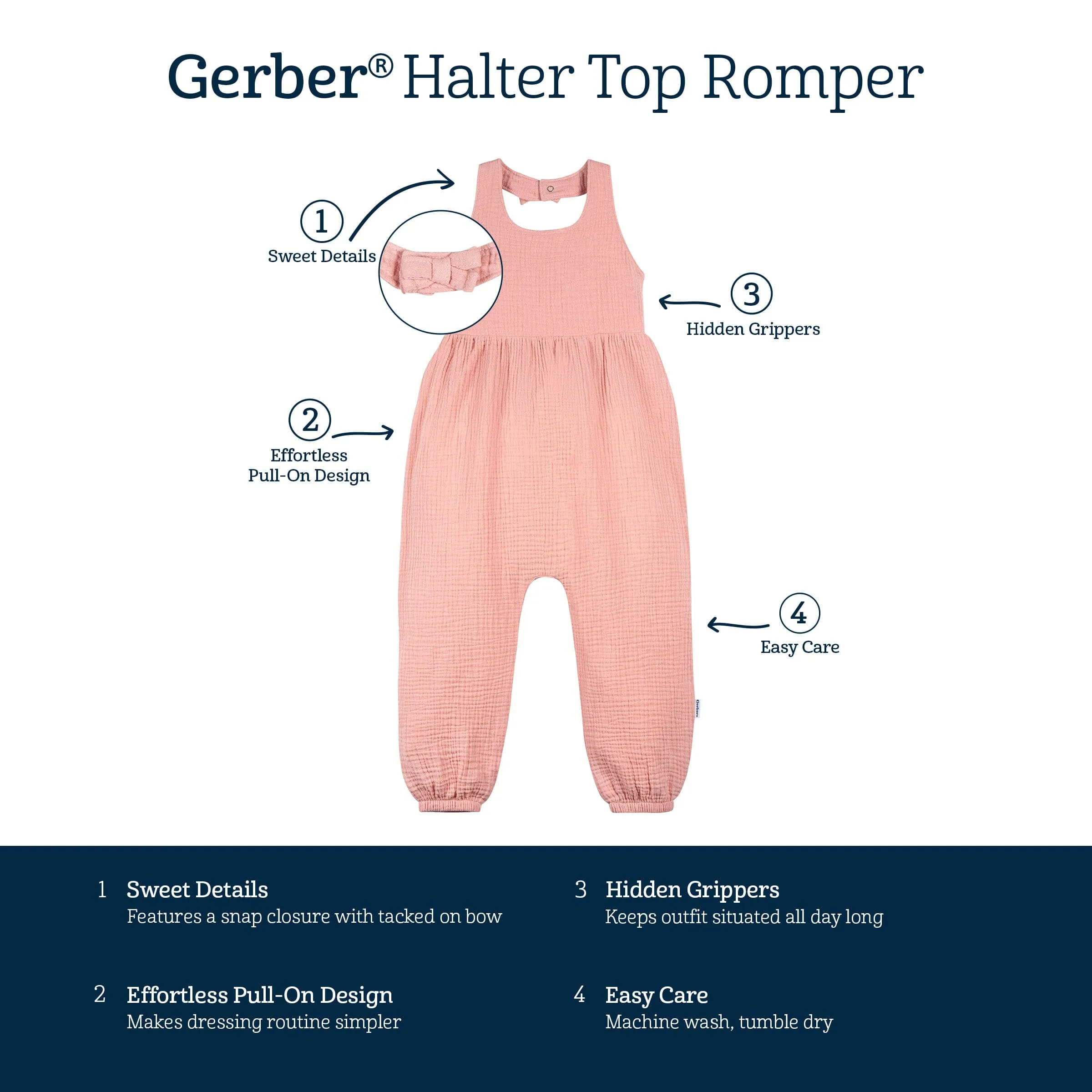 Toddler Girls Rose Pink Halter Romper Gerber Childrenswea