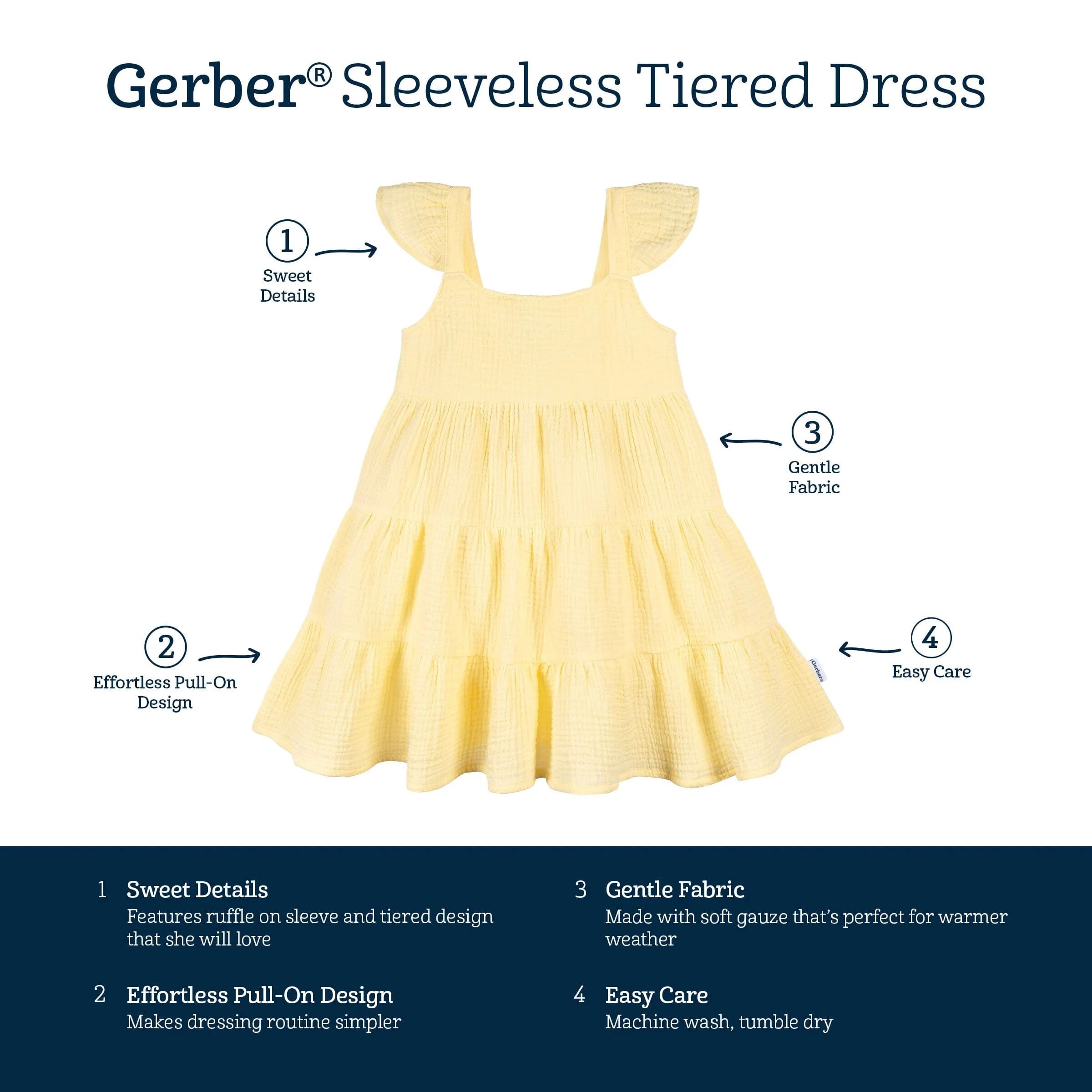 Toddler Girls Yellow Tiered Cotton Gauze Dress Gerber Childrenswea
