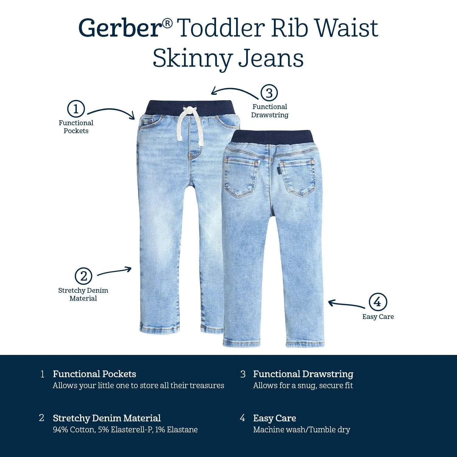 Toddler Neutral Light Blue Skinny Denim Jeans Gerber Childrenswea