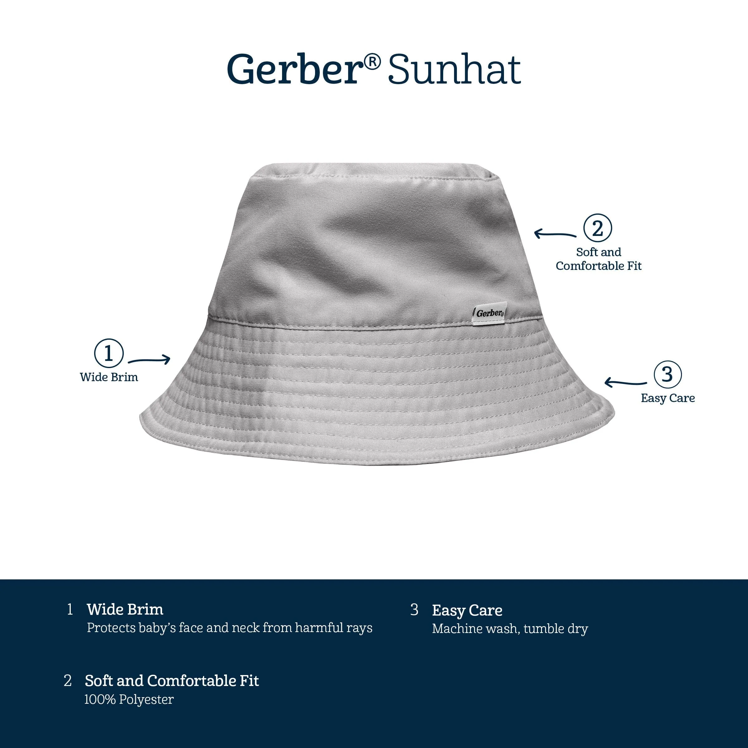 Toddler Neutral UPF 50  Light Grey Sun Hat Gerber Childrenswea