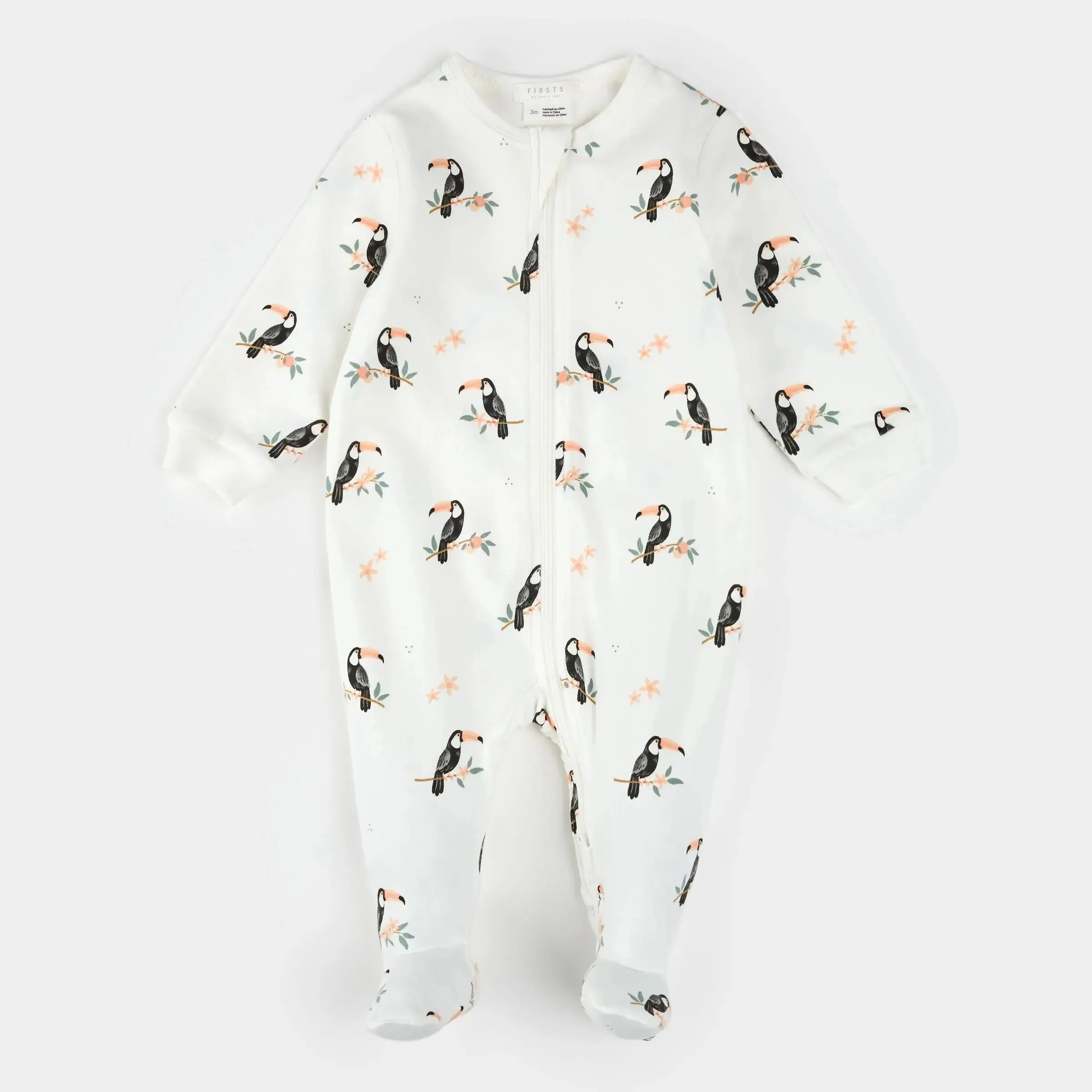 Toucan Print on Off White Sleeper| Petit Lem