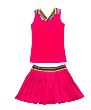 Tween Girls Pleated Tennis Skort 2 Piece Set In Fuchsia
