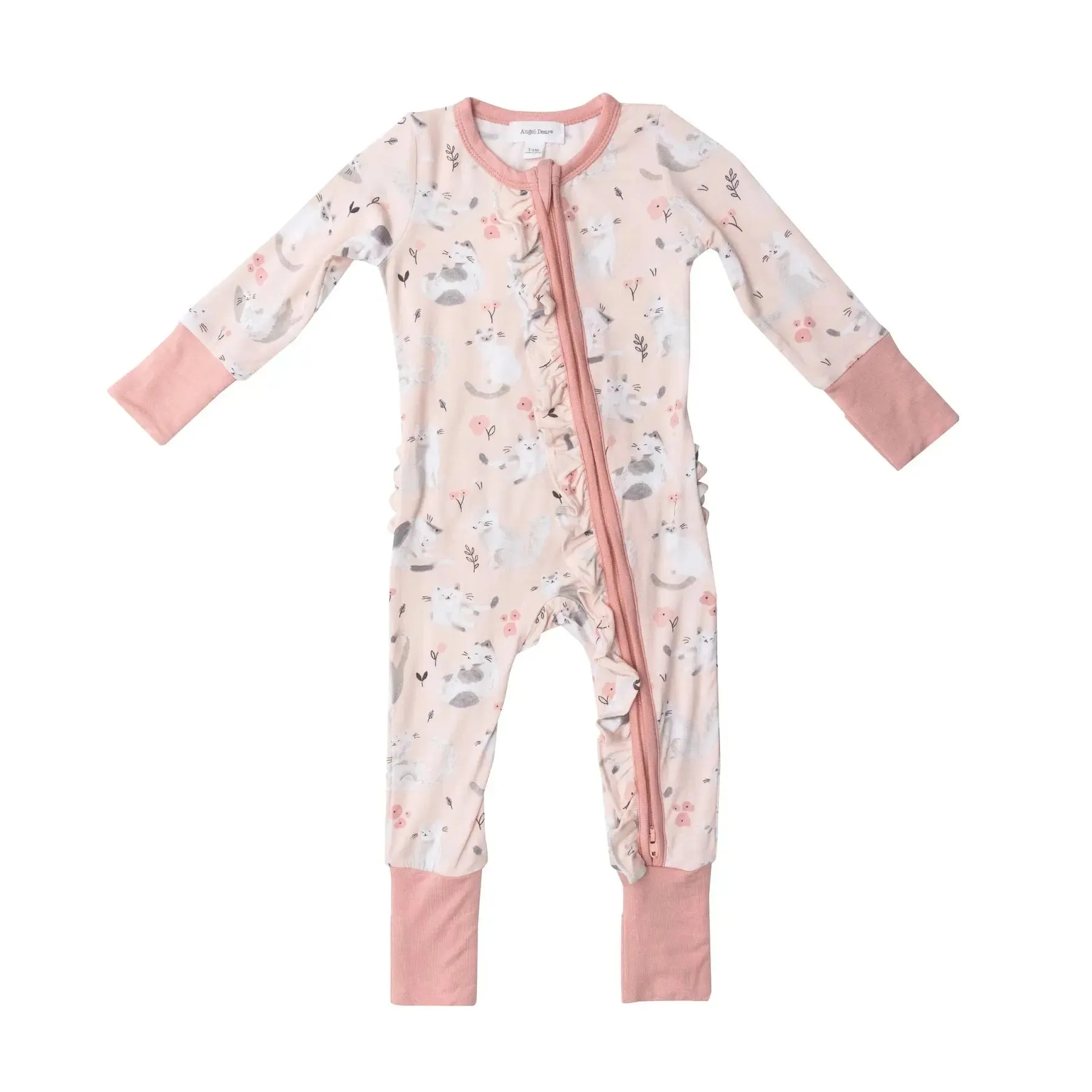 Two Way Ruffle Zipper Romper - Pretty Kittens | Angel Dear