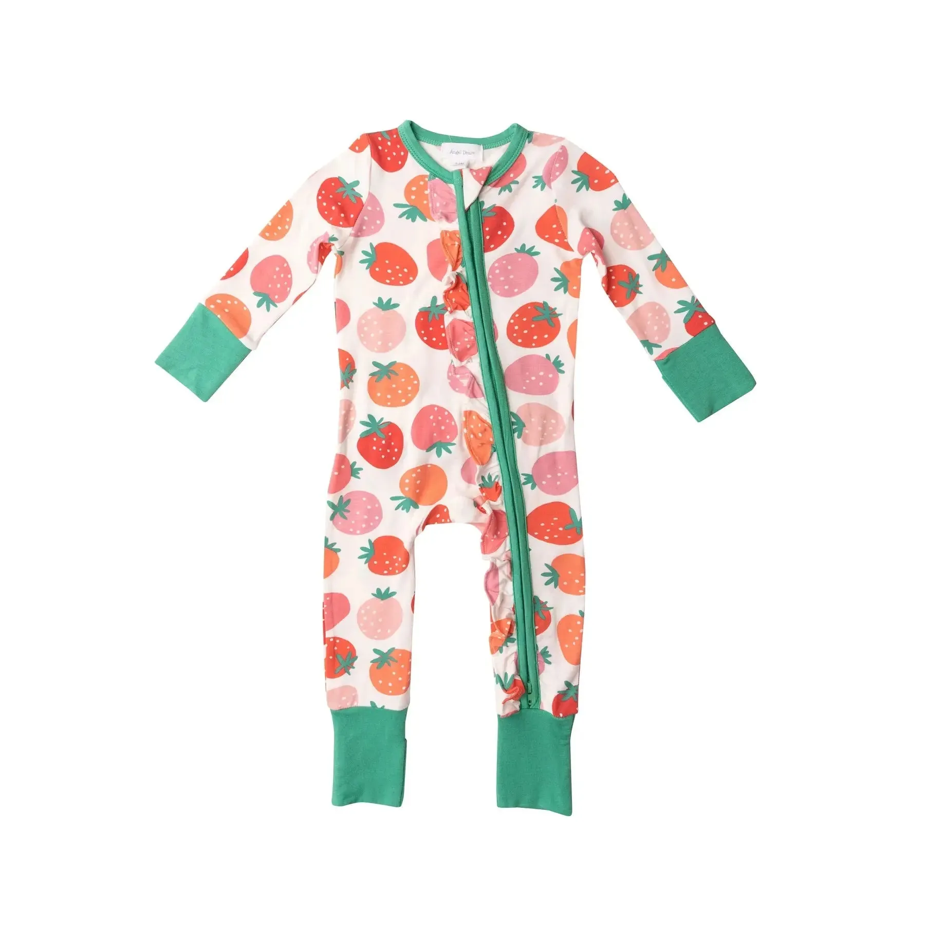 Two Way Ruffle Zipper Romper - Strawberries | Angel Dear