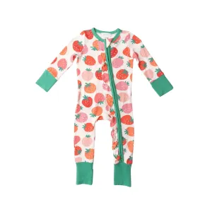 Two Way Ruffle Zipper Romper - Strawberries | Angel Dear