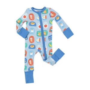 Two Way Zipper Romper - Breakfast Club Patches Blue | Angel Dear