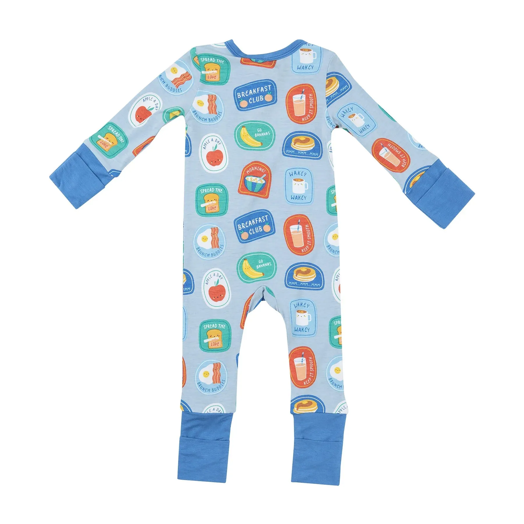 Two Way Zipper Romper - Breakfast Club Patches Blue | Angel Dear
