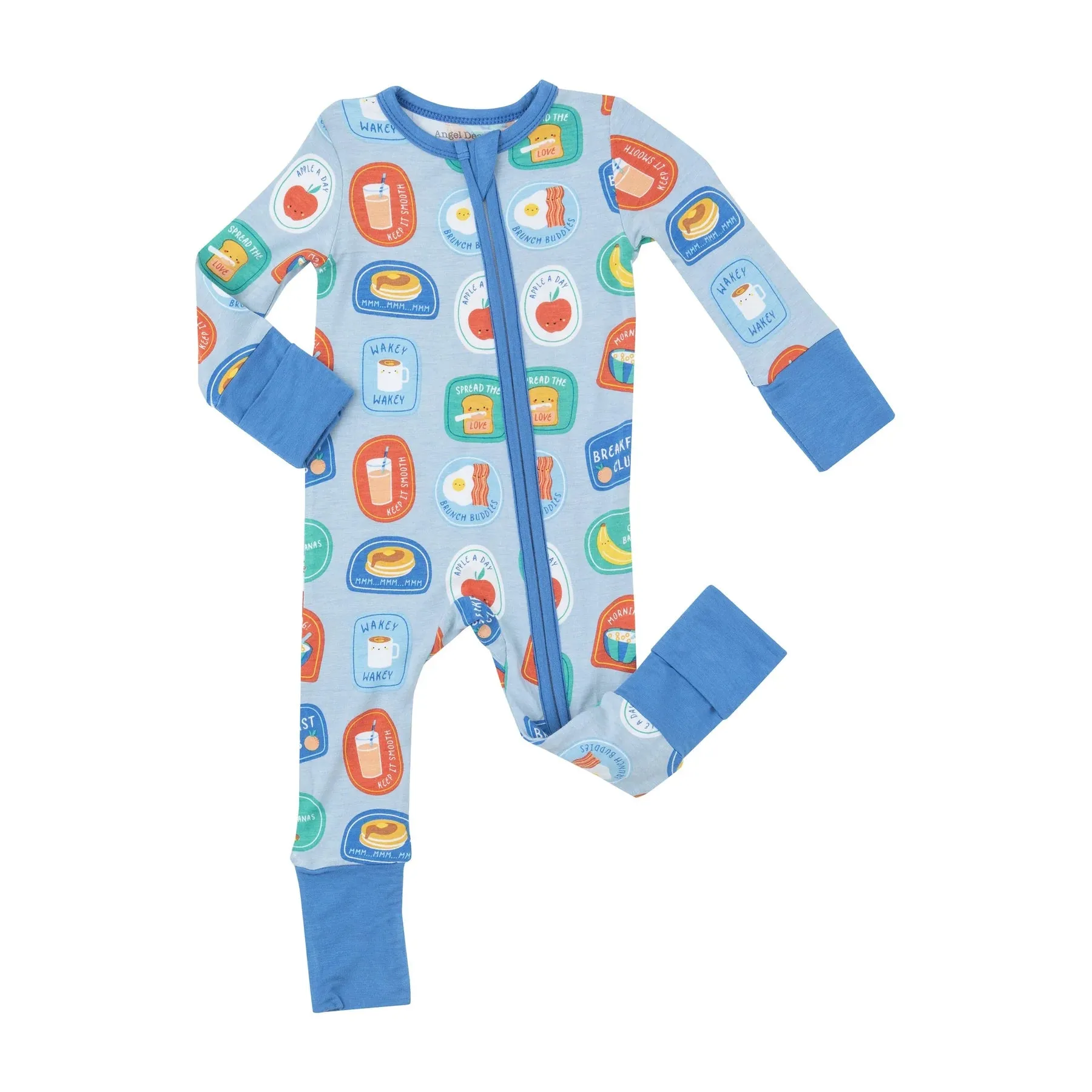 Two Way Zipper Romper - Breakfast Club Patches Blue | Angel Dear