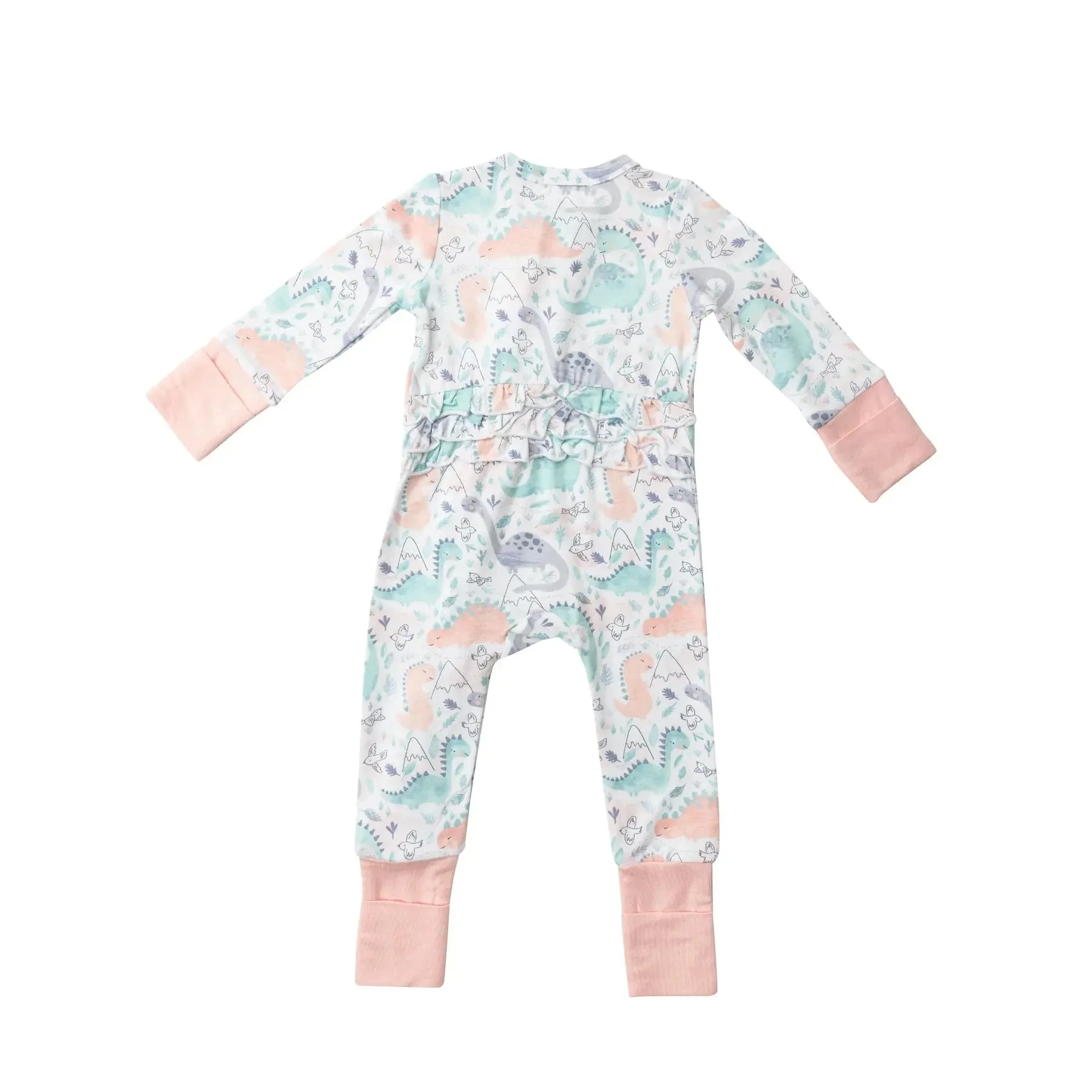 Two Way Zipper Romper - Dino Pink | Angel Dear