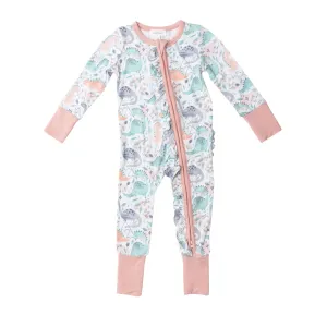 Two Way Zipper Romper - Dino Pink | Angel Dear