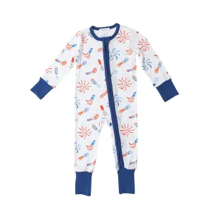 Two Way Zipper Romper - Firecrackers - White | Angel Dear