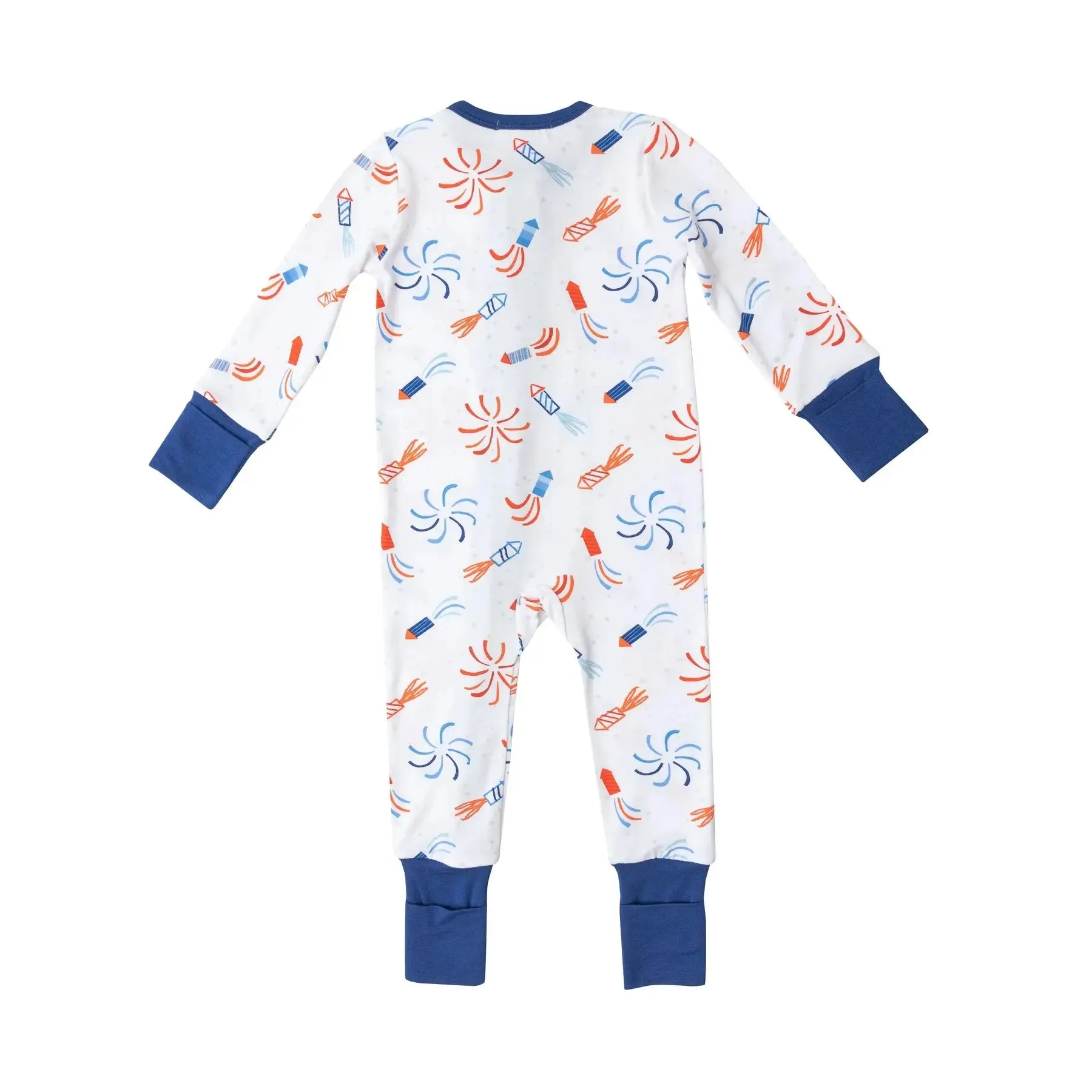 Two Way Zipper Romper - Firecrackers - White | Angel Dear