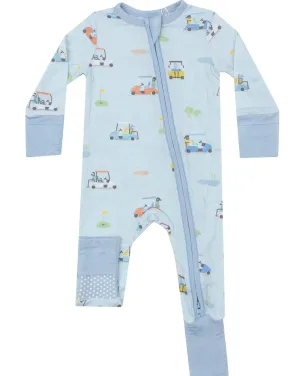 Two Way Zipper Romper - Golf Carts Blue | Angel Dear