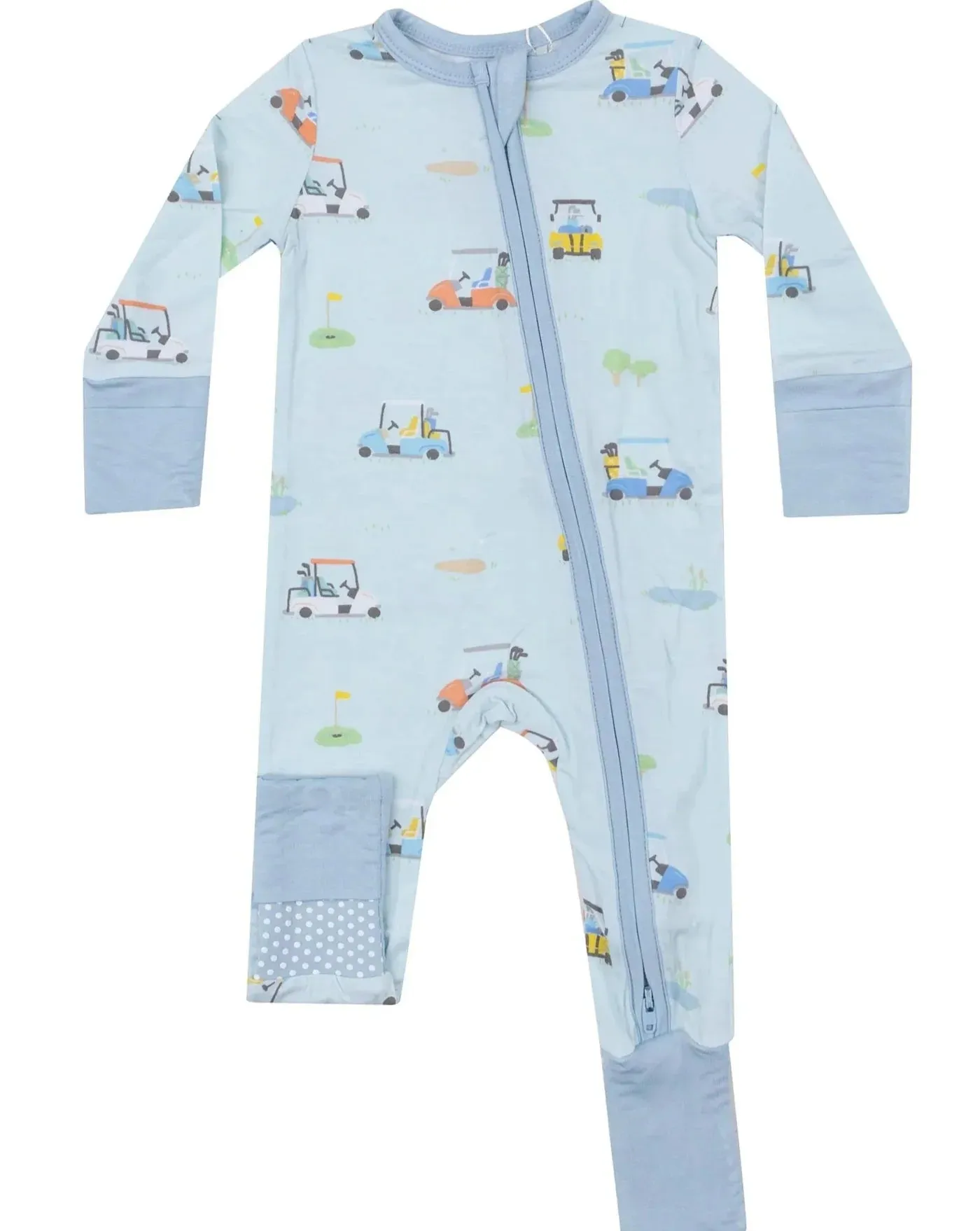 Two Way Zipper Romper - Golf Carts Blue | Angel Dear