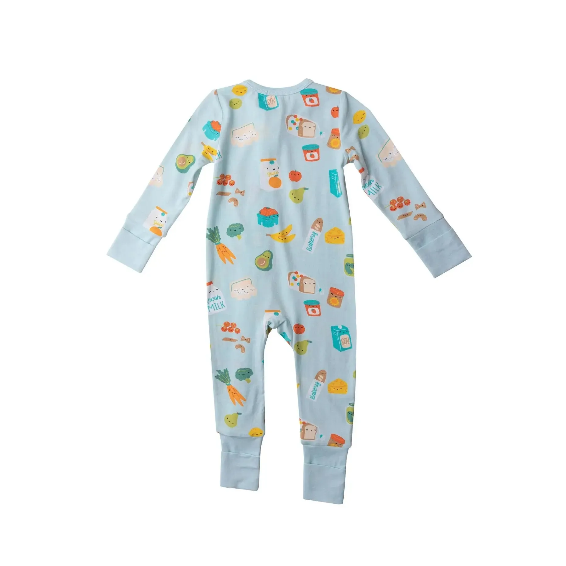 Two Way Zipper Romper - Groceries - Blue | Angel Dear