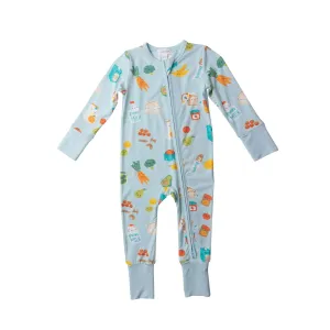 Two Way Zipper Romper - Groceries - Blue | Angel Dear