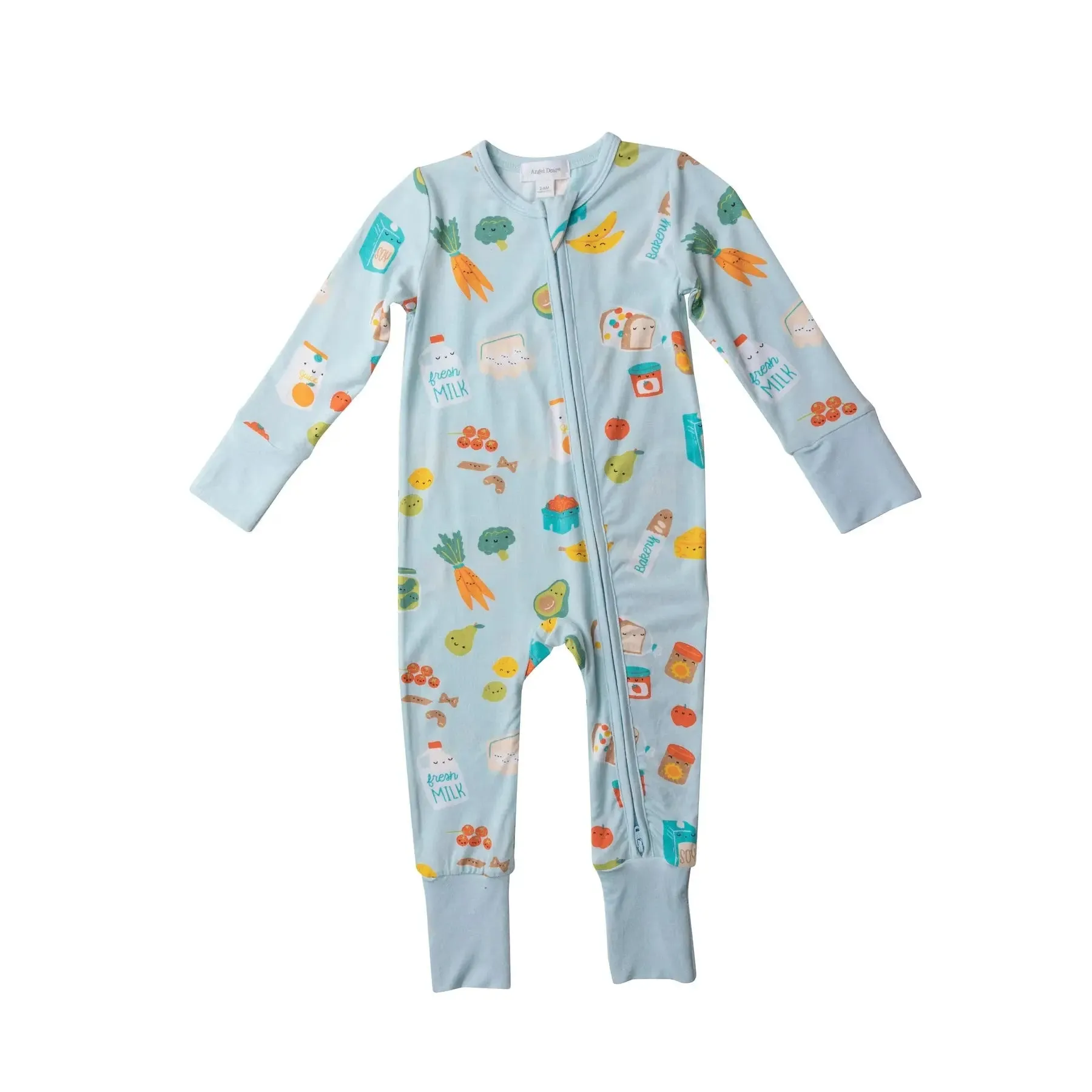 Two Way Zipper Romper - Groceries - Blue | Angel Dear