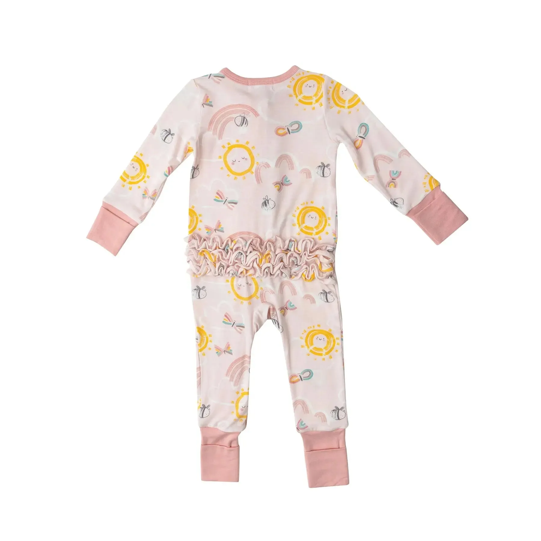 Two Way Zipper Romper - Inky Bees - Pink | Angel Dear
