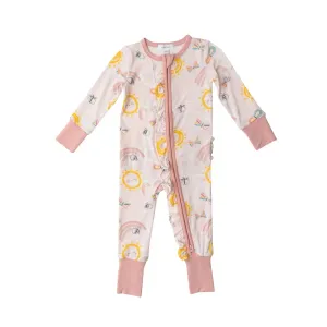 Two Way Zipper Romper - Inky Bees - Pink | Angel Dear