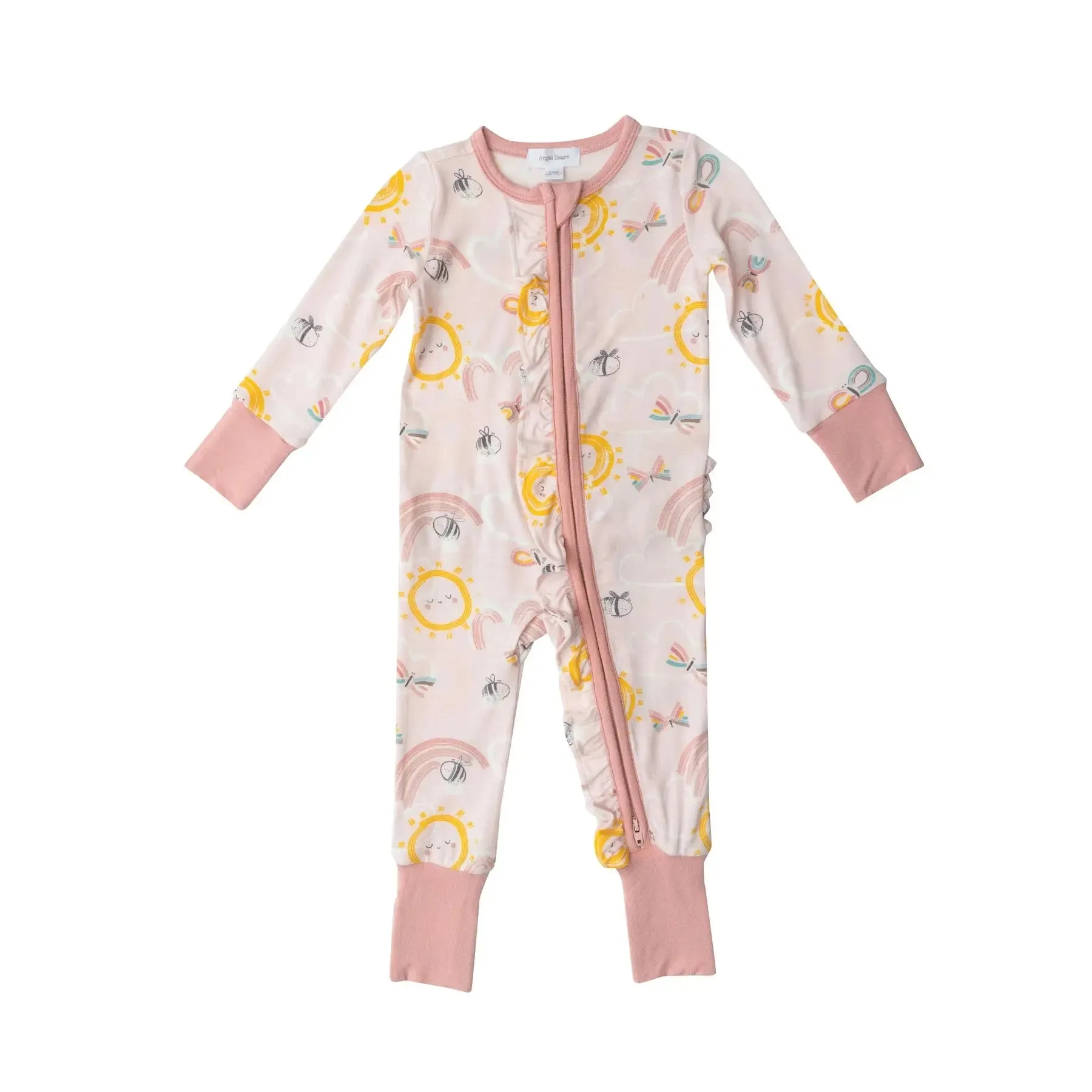 Two Way Zipper Romper - Inky Bees - Pink | Angel Dear