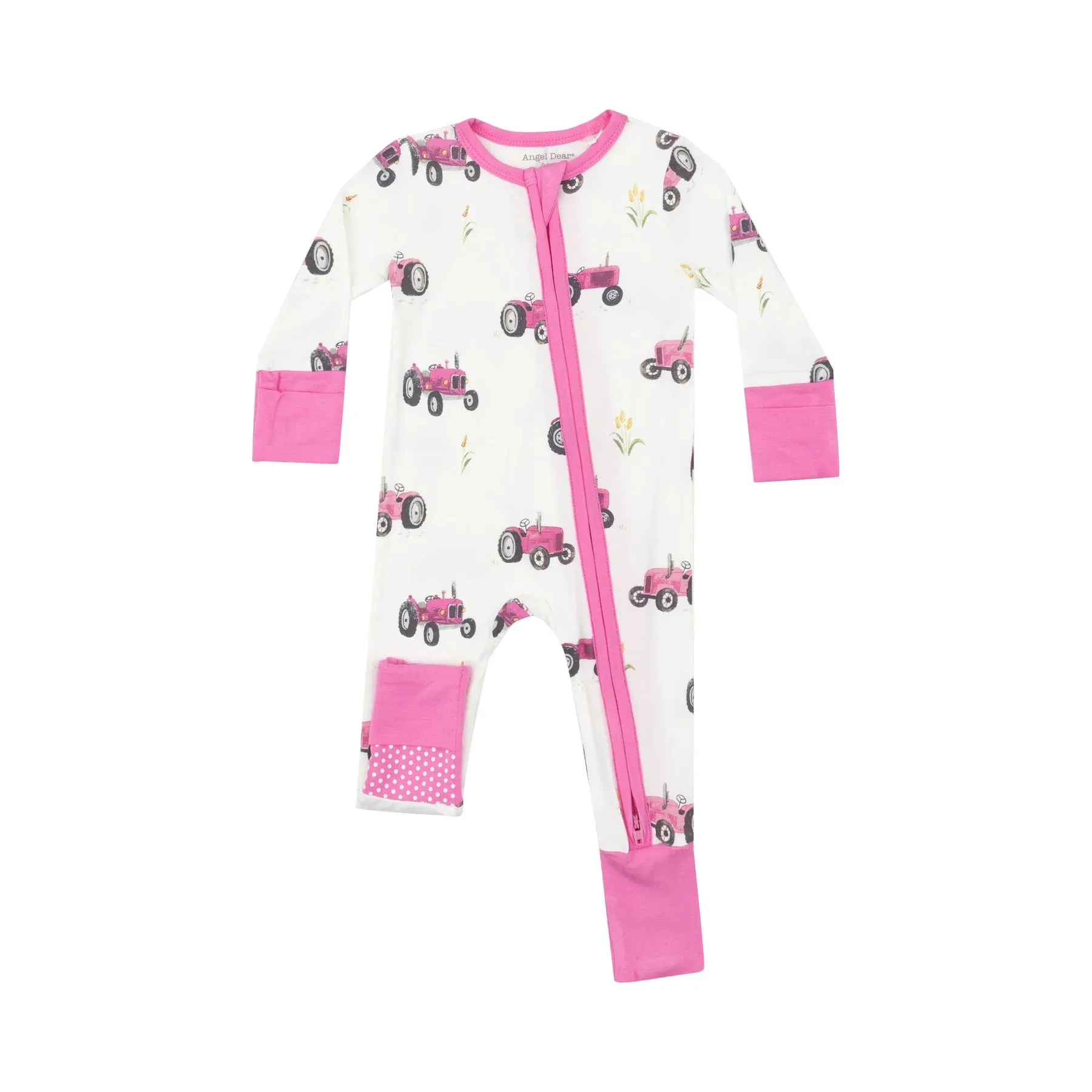 Two Way Zipper Romper - Pink Tractors | Angel Dear