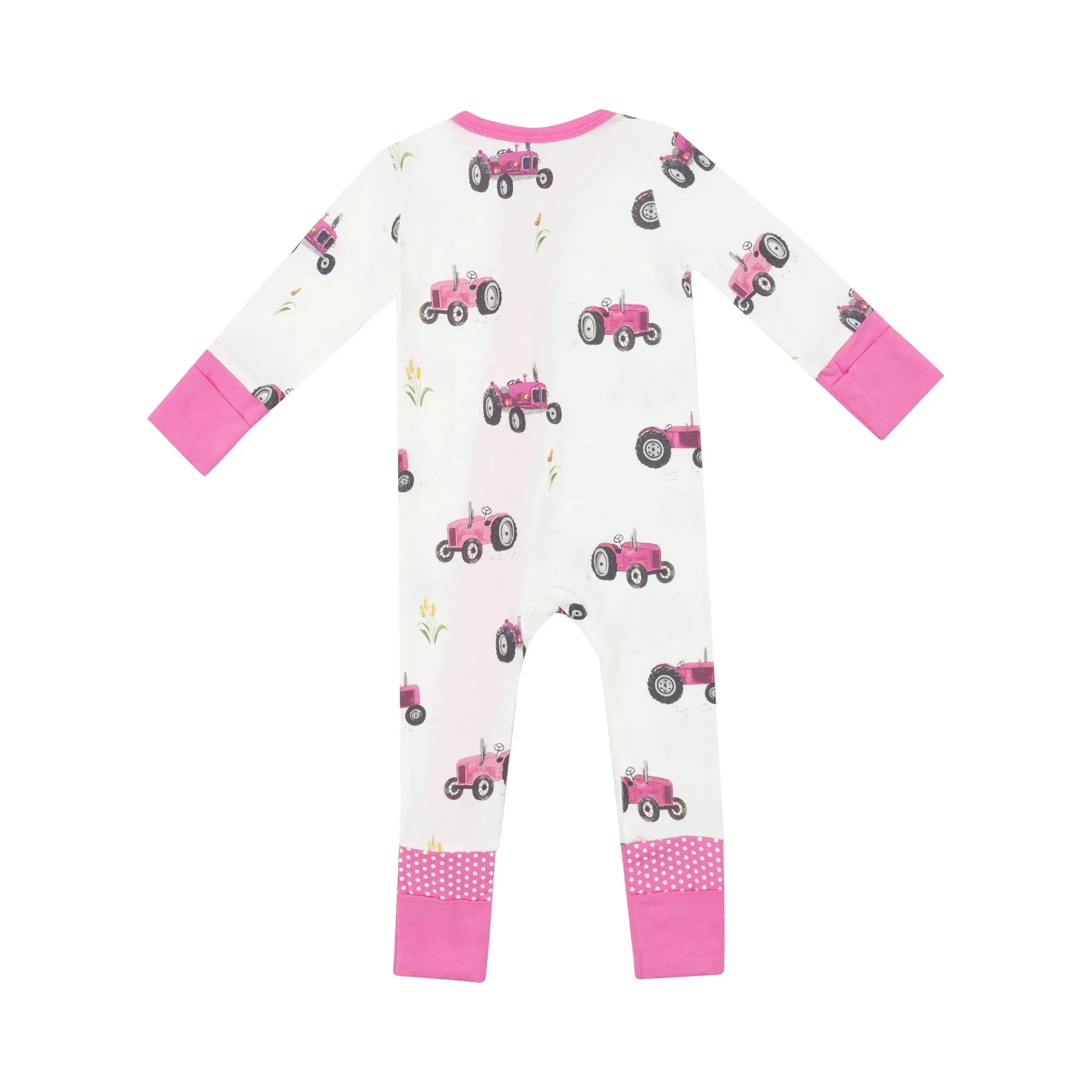 Two Way Zipper Romper - Pink Tractors | Angel Dear