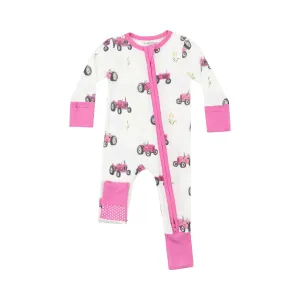 Two Way Zipper Romper - Pink Tractors | Angel Dear