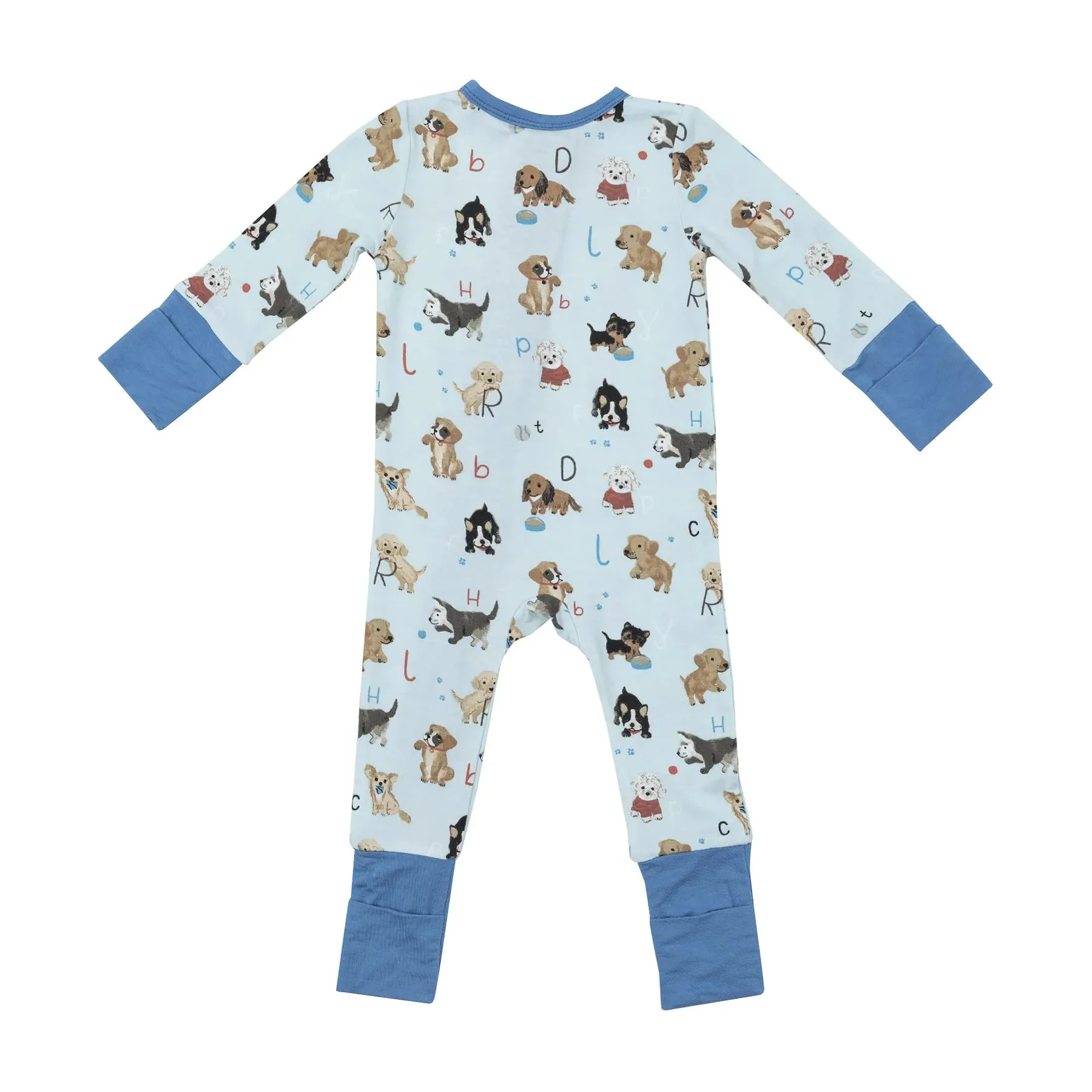 Two Way Zipper Romper - Puppy Alphabet Blue | Angel Dear