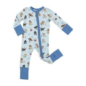 Two Way Zipper Romper - Puppy Alphabet Blue | Angel Dear