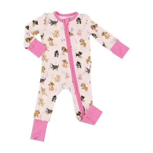 Two Way Zipper Romper - Puppy Alphabet Pink | Angel Dear