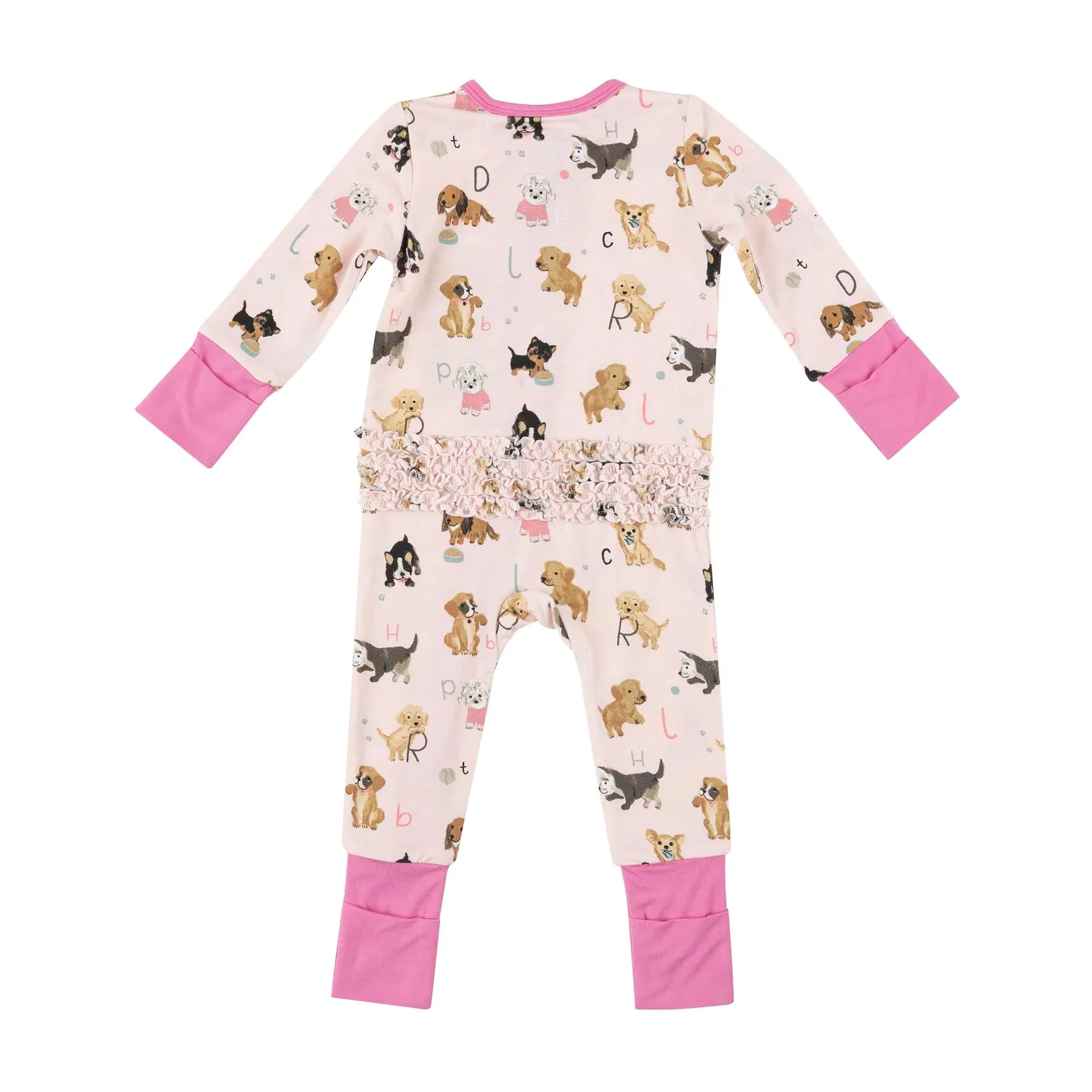 Two Way Zipper Romper - Puppy Alphabet Pink | Angel Dear