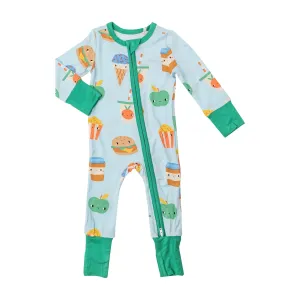 Two Way Zipper Romper - Send Snacks Blue | Angel Dear