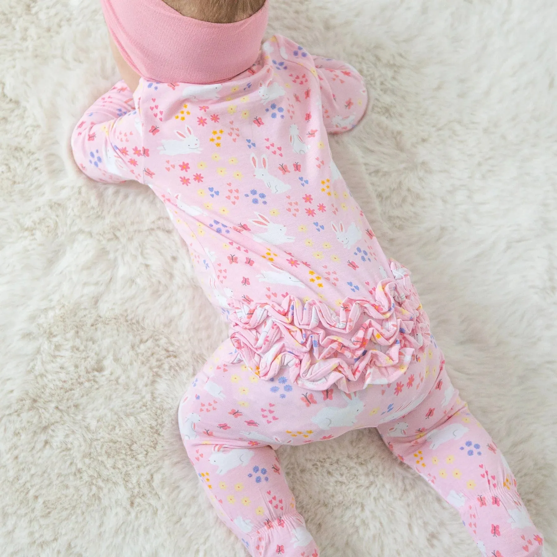 Two Way Zipper Ruffle Back Footie - Bunny Meadow | Angel Dear