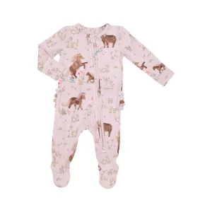 Two Way Zipper Ruffle Back Footie - Watercolor Poines | Angel Dear