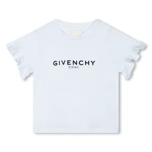 White Cotton T-Shirt with Ruffles