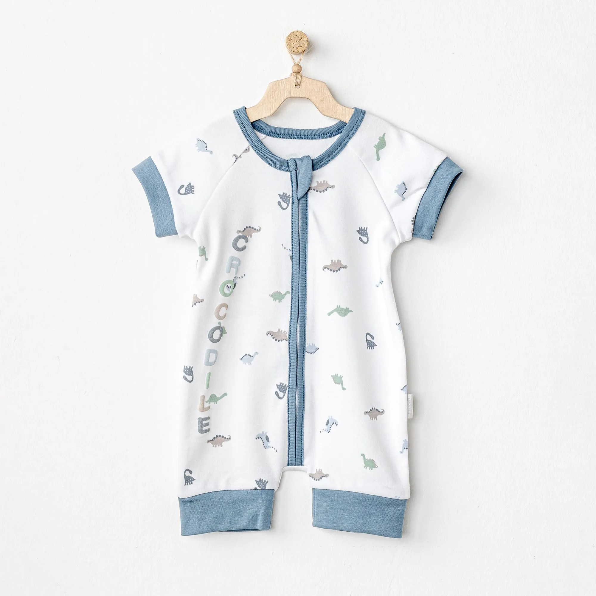 White Dinosaur Print Zip Up Romper