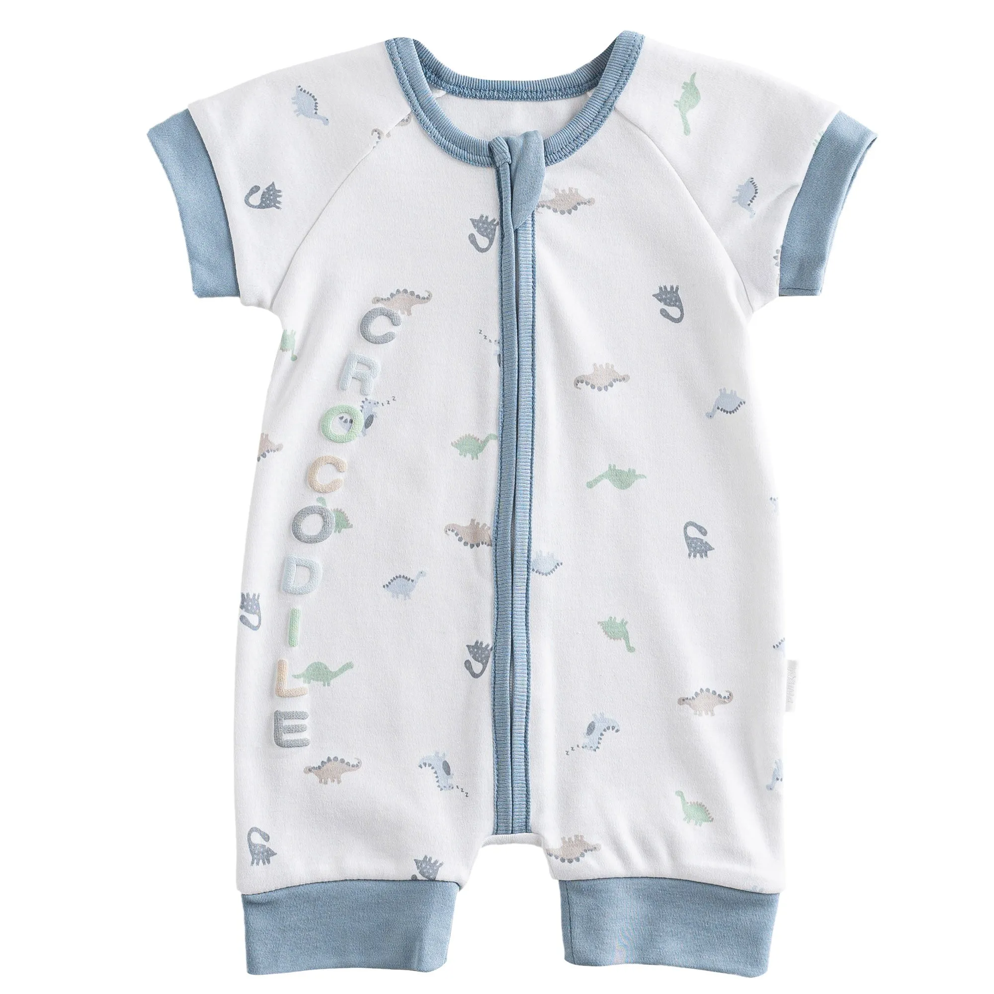 White Dinosaur Print Zip Up Romper