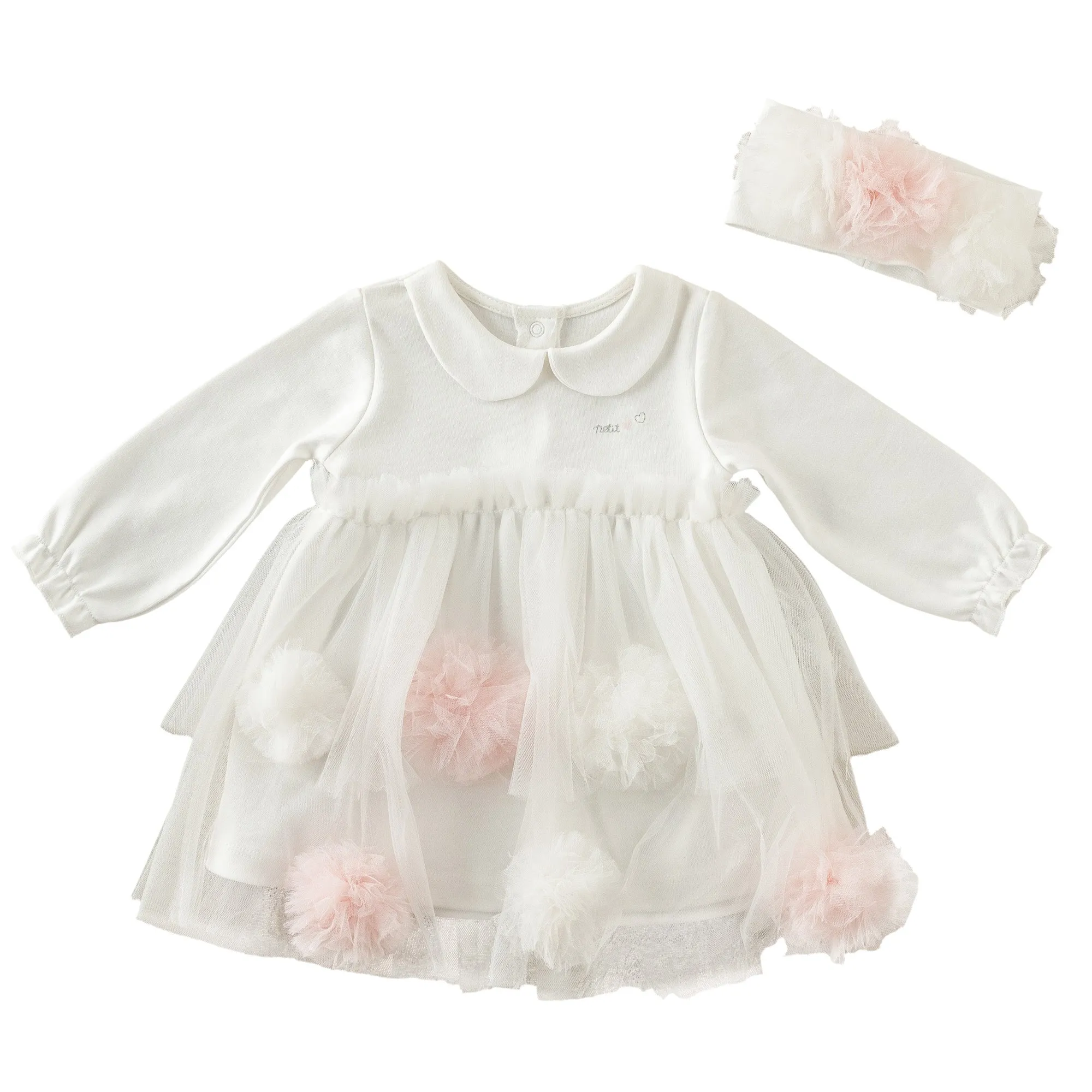 White Petit Love Pom Dress & Headband