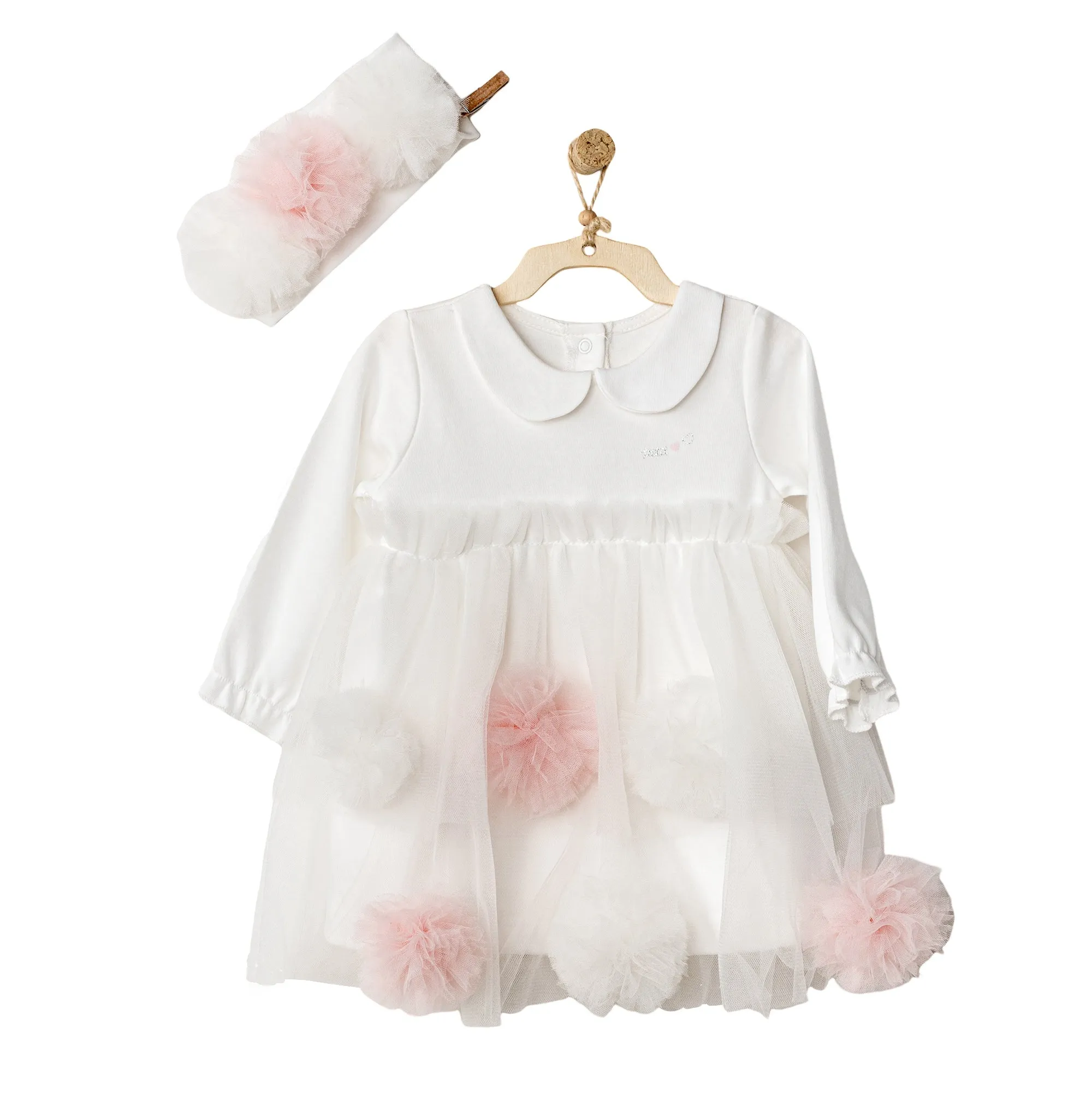 White Petit Love Pom Dress & Headband