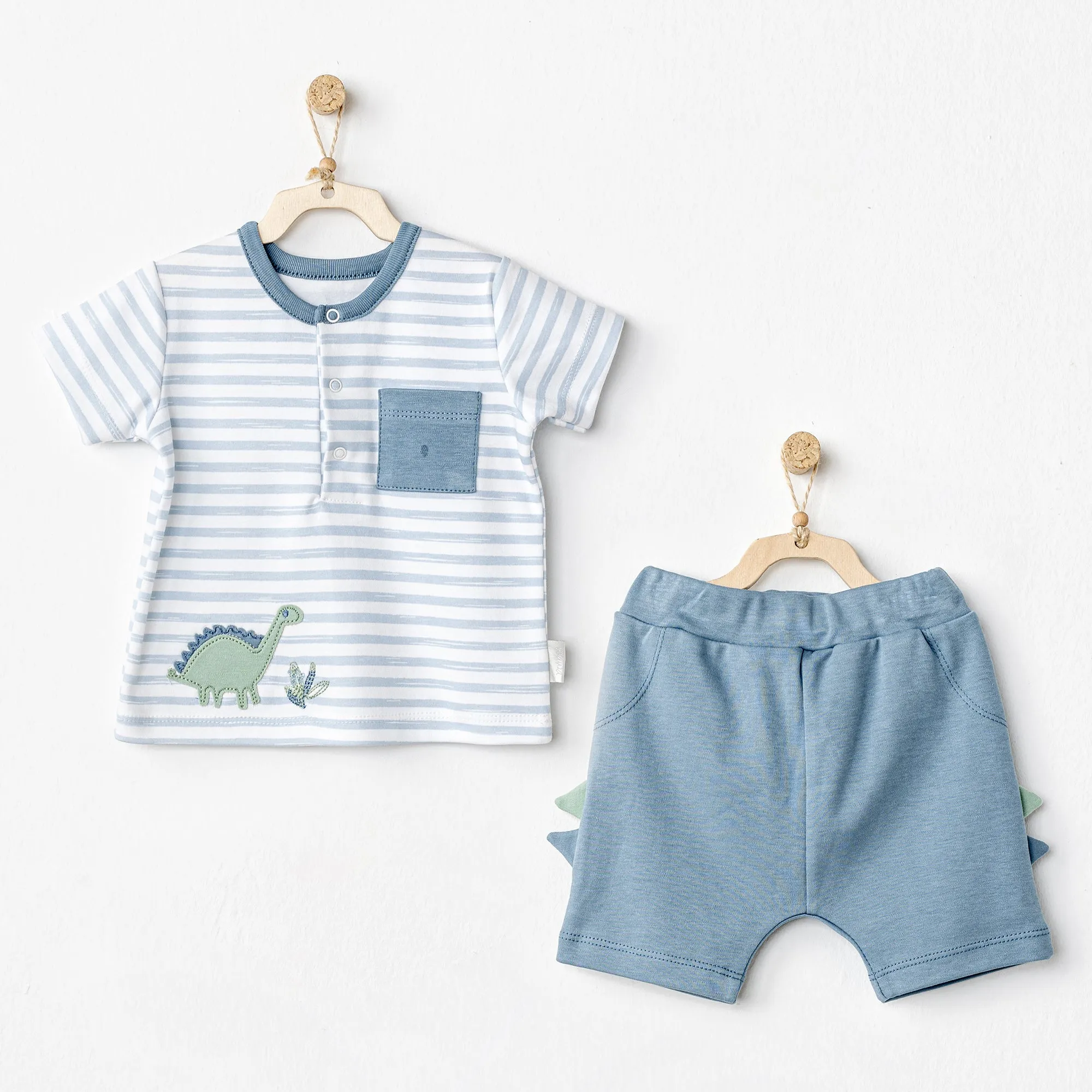 White Striped Dinosaur Pocket Outfit