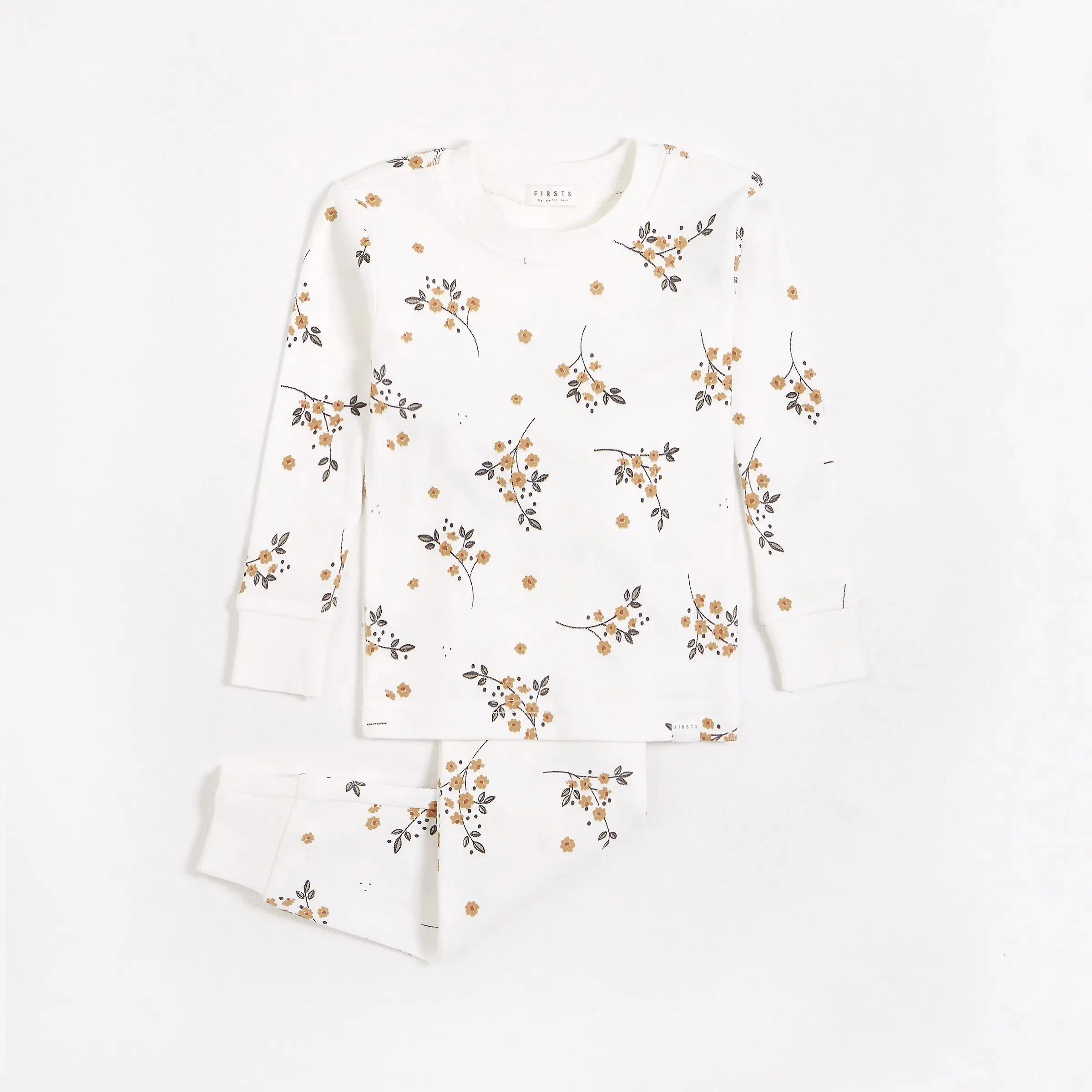 Winter Jasmine Print on Off-White Infant Pyjama Set | Petit Lem