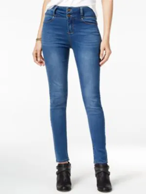 Women's 2 button High waist Skinny Jeans,Blue