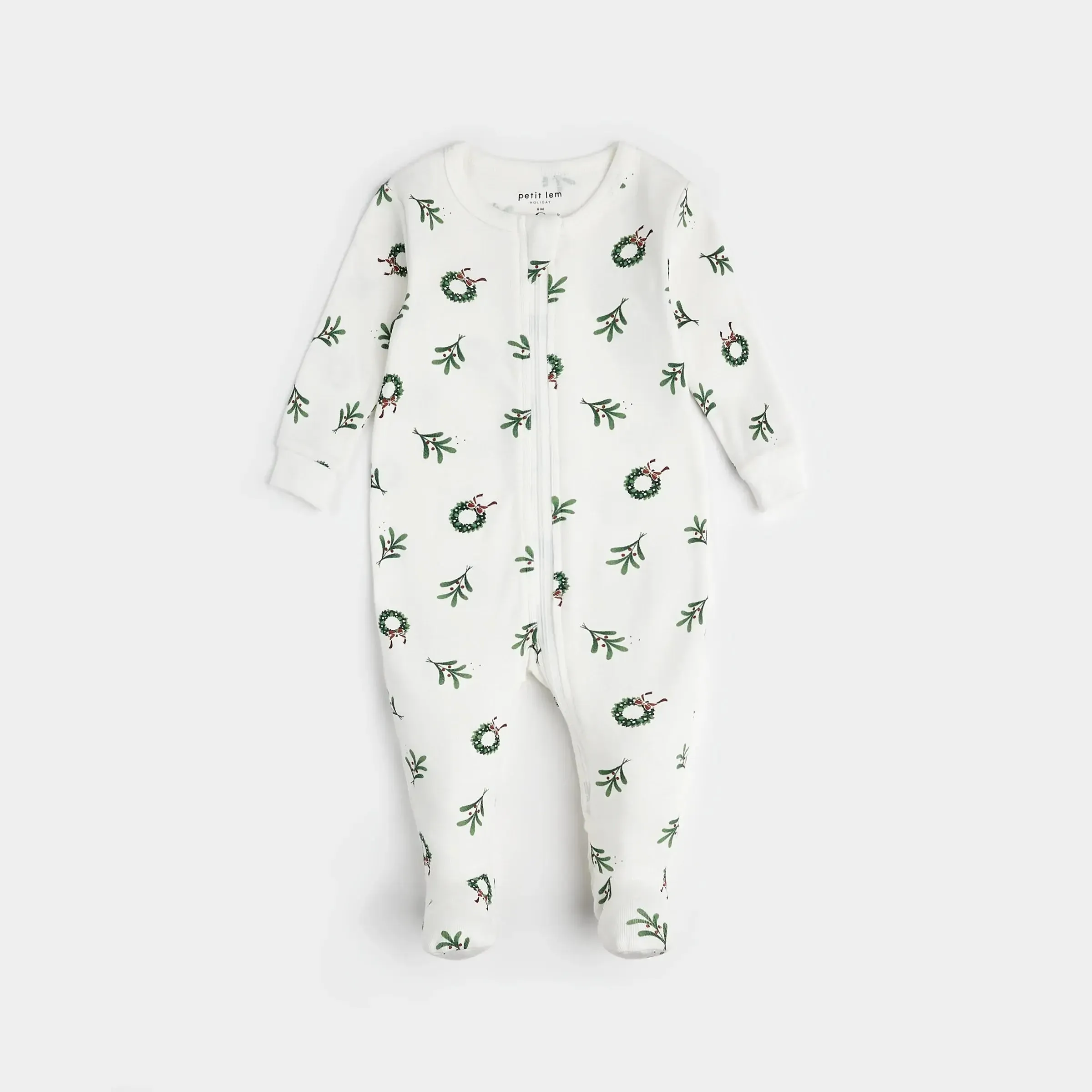 Wreaths Print on Off-White Sleeper | Petit Lem