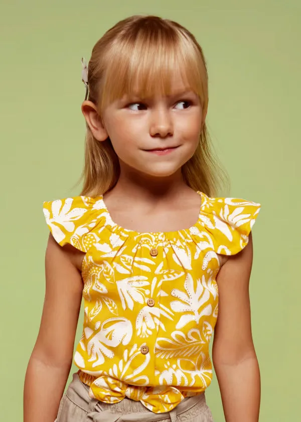 Yellow Tropical Print Blouse
